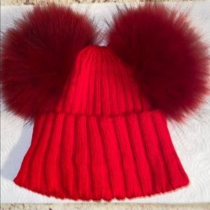 Raccoon Fur PomPom Beanie Hat
